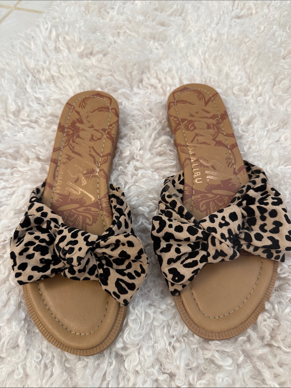 Leopard Bow Slide Sandals - 8.5